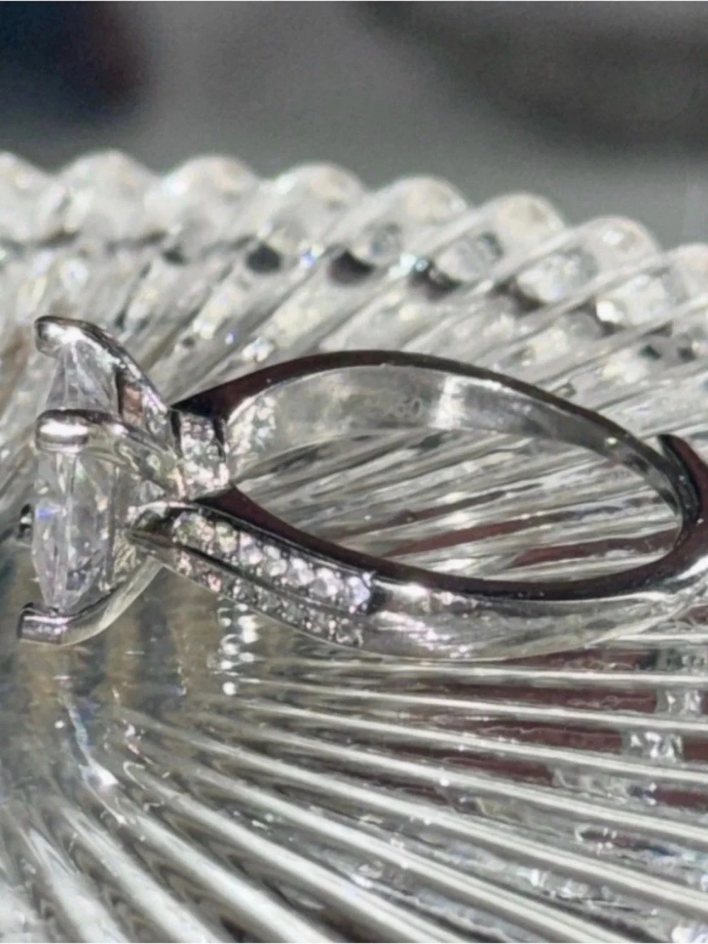 Princess Cut Moissanite Style Halo Ring PT950 Stamped Adjustable Band
